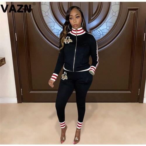VAZN 2020 Hot List Black High-end Office Casual Regular Style Tracksuits Full Sleeve Group Long Pants Slim Women 2 Piece Set