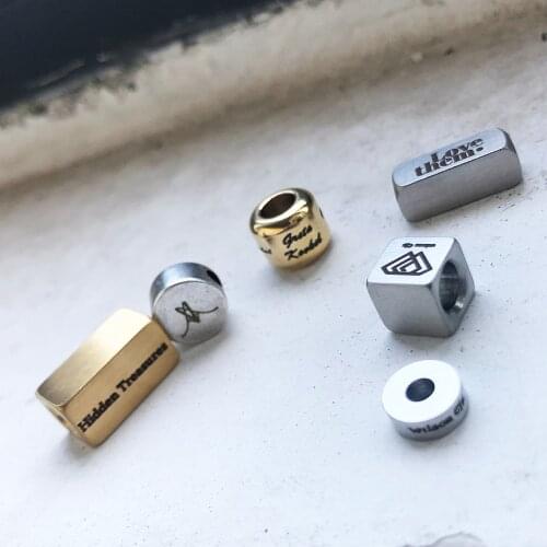 Engrave Logo Custom Beads for bracelet Making Custom Brand Bead Cuff Cube Tube Tag Stainless Steel Accessories Package