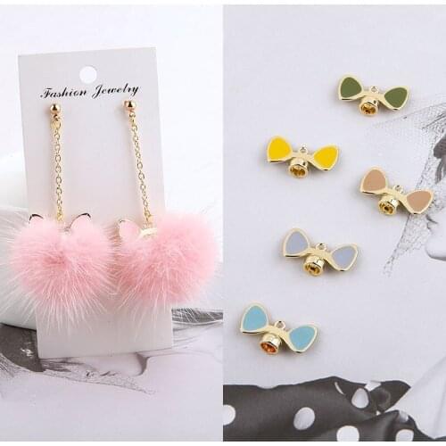 Kawaii Enamel Alloy Bow Cat Ear Charms 40pcs/Lot Gold Tone Plated Oil Drop Metal Fashion Earring Floating Pendant DIY Ornaments