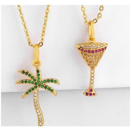 Coconut cup multicolor micro pave cz zircon cubic zirconia necklace copper Clavicle gold plated Snake Chain Choker Pendant wrf24