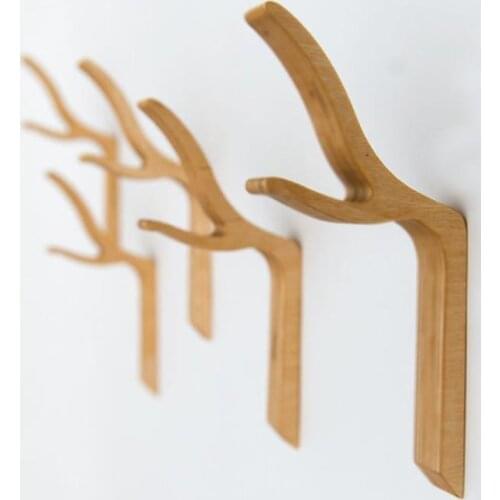LCH Nordic Style Davids Deer Solid Rubber Wood Clothes Hook Keys holder Cupboard Handle Door Pull Handles Entryway Wood Hook