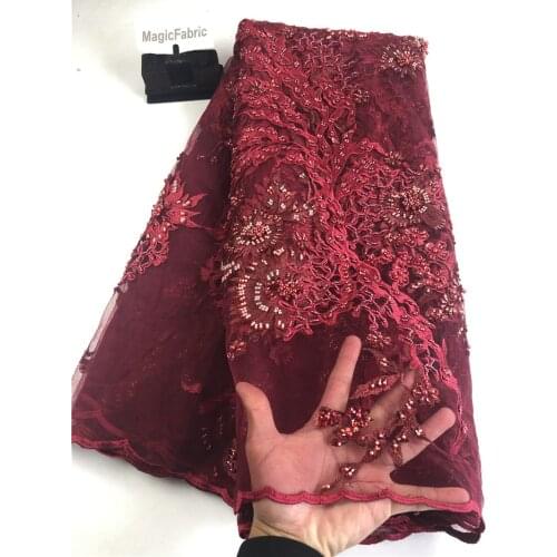 Best Quality African Lace Fabric Lace Beautiful Handmade Beads Embroidery French Mesh 2019 Nigeria Lace Fabric H0139