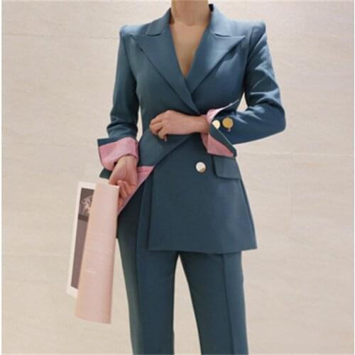 Fashion pants suit femme spring / summer New Womens OL double-breasted suit professional two-piece suit women