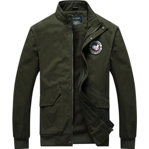 Mens Spring Military Jacket 100% Cotton Fall Aviator Casual Jacket Fashion Bomber Solid Jacket M-4XL BVCHAJ