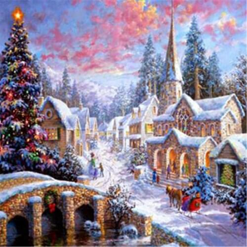 Christmas Village DIY Embroidery Cross Stitch 11CT Kits Needlework Craft Set Printed Canvas Cotton Thread Home Sell