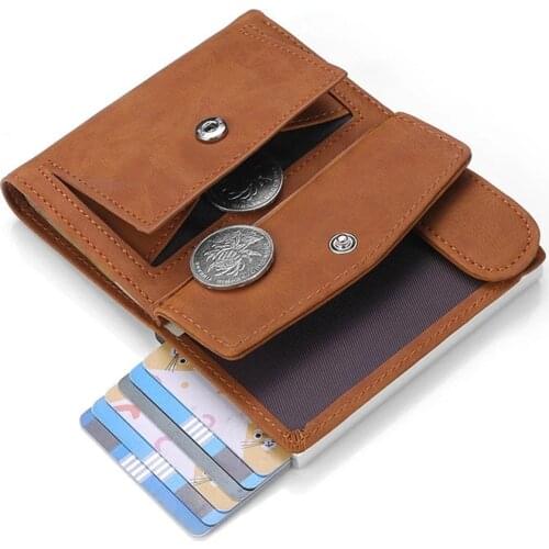 2021 New Leather Men Wallets Anti-theft Credit Card Holder Slim Thin Smart Magic Wallet Small Short Coin Purse Male Brown Wallet