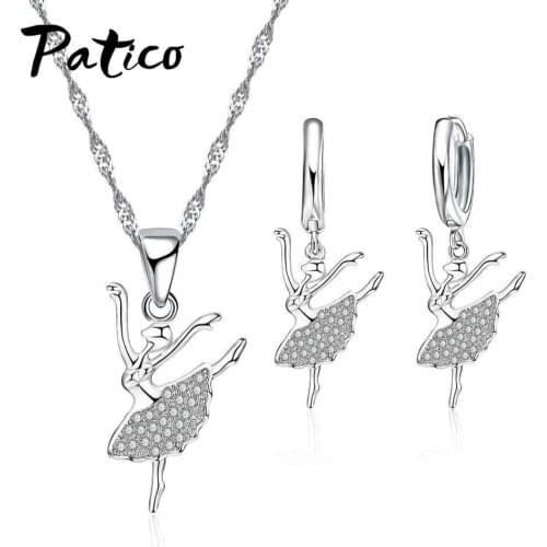 925 Sterling Silver Cubic Zirconia Cute Beauty Girl Dance Action Necklace Earrings Anniversary Gifts For Fashion Girls