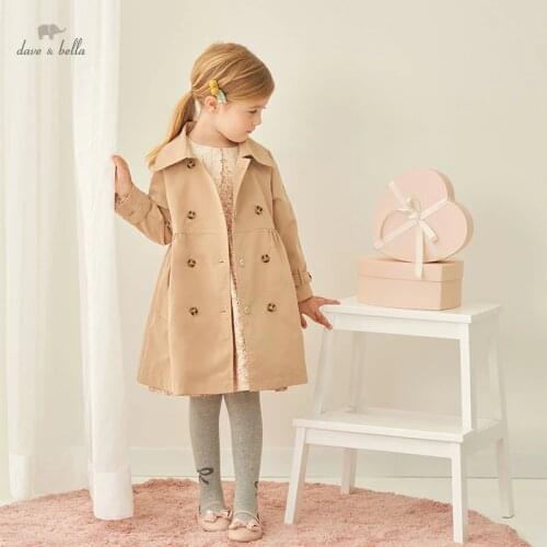 DKD18364 dave bella autumn kids girls fashion solid button pockets hooded coat children cute tops high quality outerwear