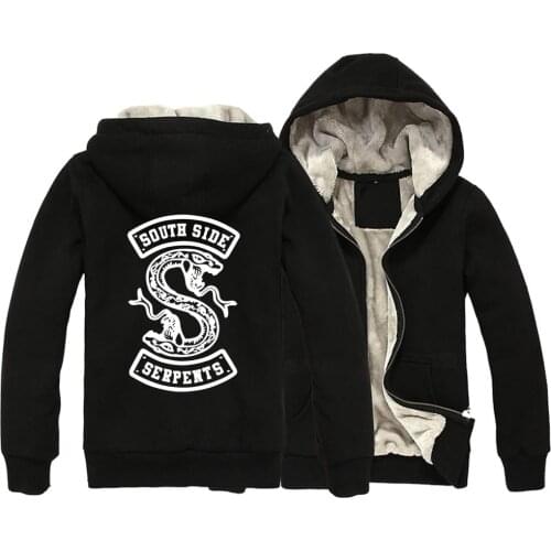 Woman Girl Parkas Full Zip Coat Plus Velvet Snake Riverdale South Side Serpents Black White Autumn Winter Couple Clothes ZIIART