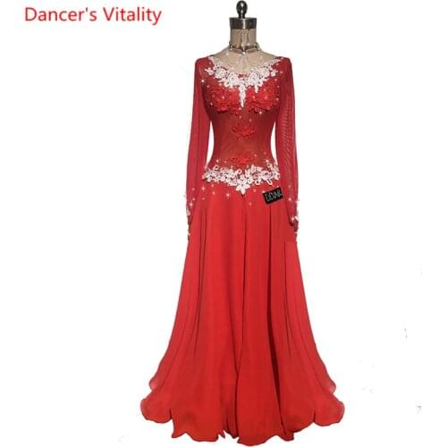 Waltz Competition Dress Female Adult High-end Custom Long-sleeved Dance Skirt Ballroom Dance Professional Performance Clothing