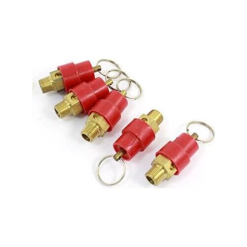 1/8 PT Male Thread Red Gold Tone Air Compressor Relief Valves 5 PCS