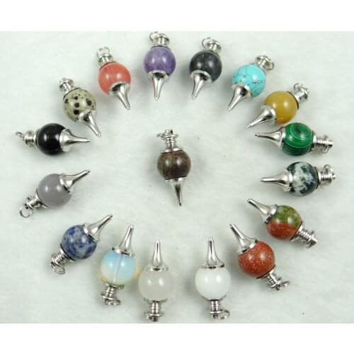 Natural stone Turquoises Quartz Crystal aventurine Pendulum pendant for diy Jewelry making necklace Accessories15pcs