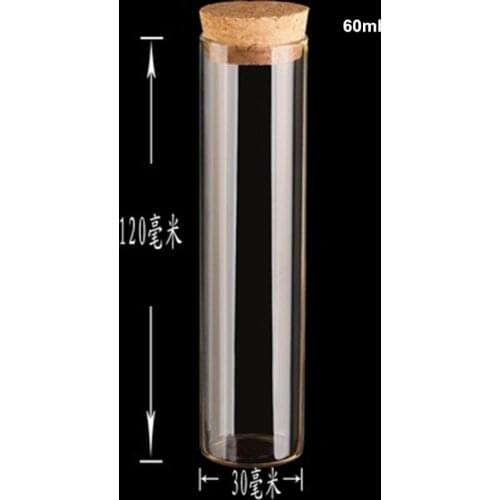 30*120mm 60ml Glass Bottles Vials Jars Test Tube With Cork Stopper Empty Glass Transparent Clear Bottles 30pcs/lot