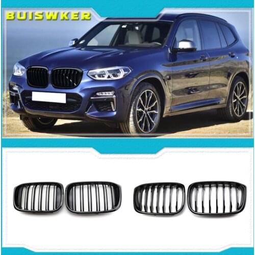 2Pcs Car Front Hood Kidney Grille Grill Mesh Glossy Black Racing Grills For-BMW X3 G01 X4 G02 2018 2019 2020