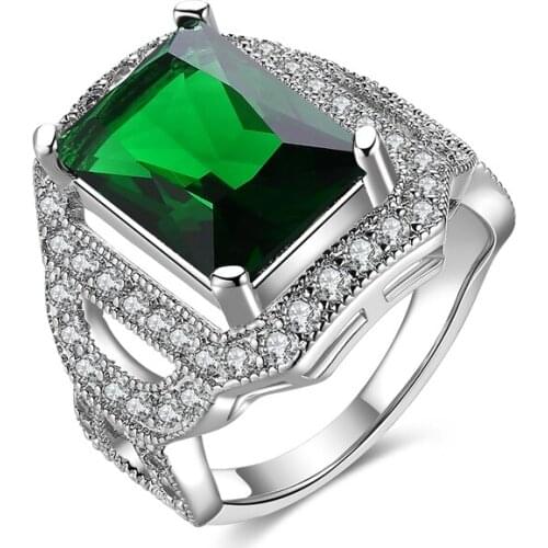 Luxury Square Crystal Silver Color Party Rings For Women AAA Cubic Zirconia Bridal Wedding Engagement Anillos Jewelry