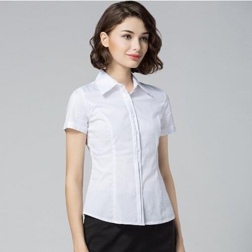 2019 Women Short Sleeve Solid White Shirts Office Ladies Summer Womens Clothing Blusas Femininas Elegante S M L XL XXL