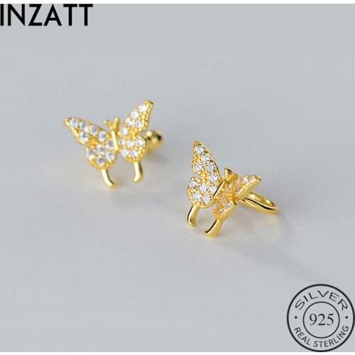 INZATT Real 925 Sterling Silver Zircon Butterfly Stud Earrings For Fashion Women Party Animal Fine Jewelry Cute Accessories GIFT