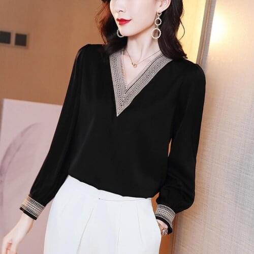Chiffon shirt womens solid color V-neck long sleeve Korean casual top fashion women blouses 2021 summer women shirts blouses