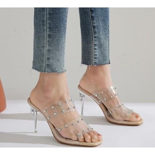 White Black Snake Print Strappy Mule Heels Sandals Slippers Women High Heels Flip Flops Slides Party Shoes Rhinestone Slipper