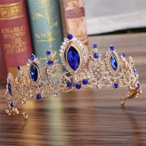 Cenmon Wedding Bridal Red Blue Crystal Tiaras Crowns Princess Pageant Prom Rhinestone Veil Tiara Headband Bride Hair Accessories