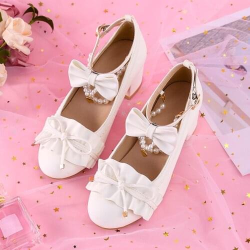 Round head wild low-heeled Lolita Japanese women jk uniform shoes bow cute lace pumps women Bowknot Princess Kawaii Girl
