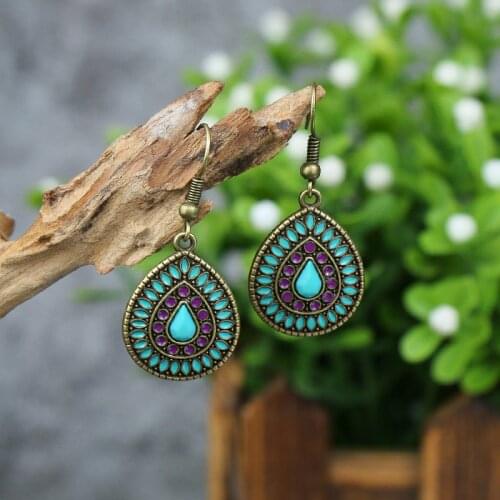 Vintage Gypsy Ethnic Water Drop Earrings For Women Boho Colorful Dripping Oil Alloy Dangle Earrings Female Wedding Jewelry Gift