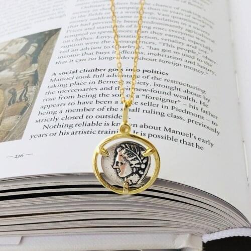 WTLTC 100% 925 Sterling Sliver Double-sided Portrait Pendant Necklaces for Women Hanging Medallion Coin Necklace Link Chokers