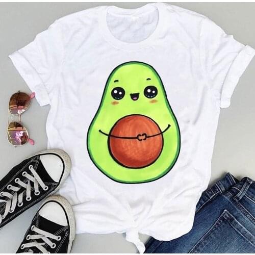 Women Clothing Cartoon Funny Avocado Love Fashion Print Graphic Summer Short Sleeve Female Clothes Tops Tees Tshirt T-Shirt
