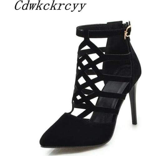 Summer New pattern Suede black sexy Super high heel 10CM Women sandals Hollowing out Ventilation Back zipper Women sandals