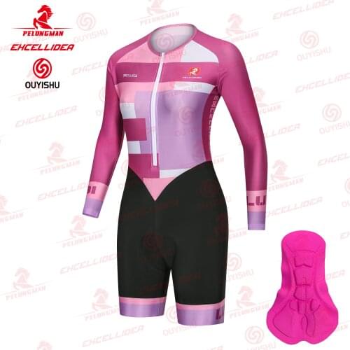 Red Color Cycling Skinsuit Women Cycling Jumpsuit With Sponge Padded