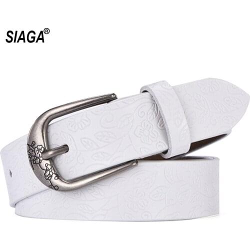Womens Fashion Design Floral Pattern Genuine Leather Female Belt Pin Buckle Metal Belts 28mm Wide 2020 New FCO164