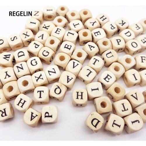 10mm 100PCs Square Natural Wooden Alphabet Beads A-Z Letter beads for bracelets Spacer Baby Smooth Teether Jewelry Pacifier DIY