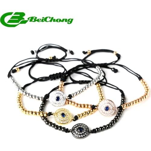 10pcs) Anil Arjanda CZ colorful Evil Eye &5MM Round Stainless Steel Beads Bracelets & Bangles Braided Macrame Men Jewelry