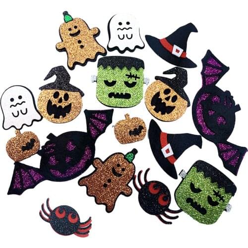 16x Mixed Halloween Applique Patches Iron On Embroidered Felt Craft Scrapbooking for DIY Jeans Brooch Costume Party Decoration