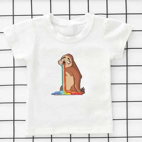 2020 Summer White Tops Cute Lazy Sloth Slow Printing T-shirt Boys Girls Tshirt Cartoon Kid Clothes Harajuku Short Sleeve Fashion