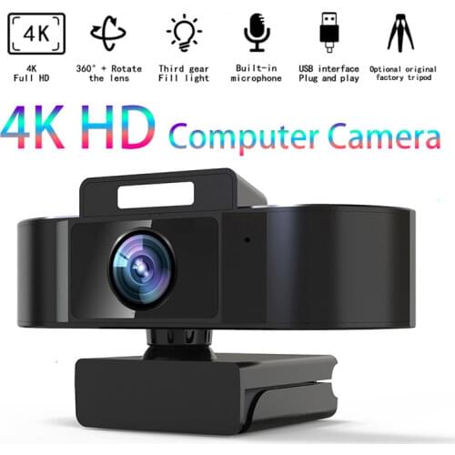 2K 4K HD Webcam Fill Light Video Conference Live Camera YouTube Drive Free Auto Focus Rotatable Camera Webcam 1080p 30fps USB