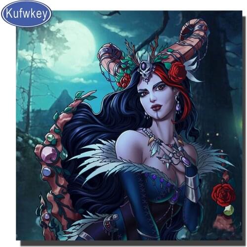 Fantasy Demon Woman 3d Pictures Cross Stitch Full Square/Round 5D DIY Diamond Mosaic Embroidery Animals,Handmade Gift P221