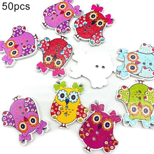 50Pcs DIY Wood Button Cartoon Owl with Hairband Scrapbooking Bag Sewing Decor Buttons