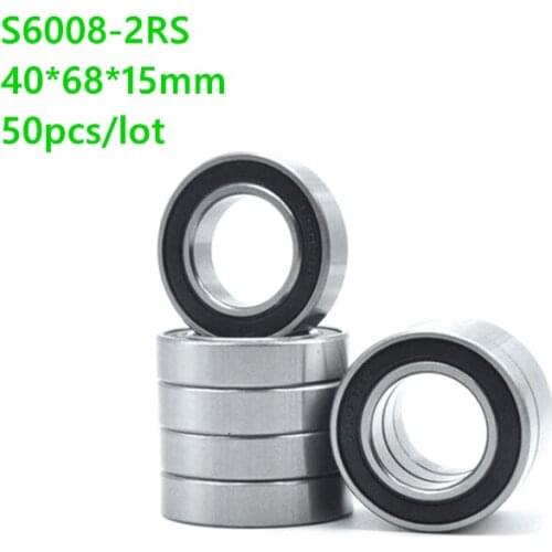 50pcs/lot ABEC-5 S6008RS S6008-2RS S6008 2RS RS 40x68x15mm Double Rubber cover Stainless steel Deep Groove Ball bearing