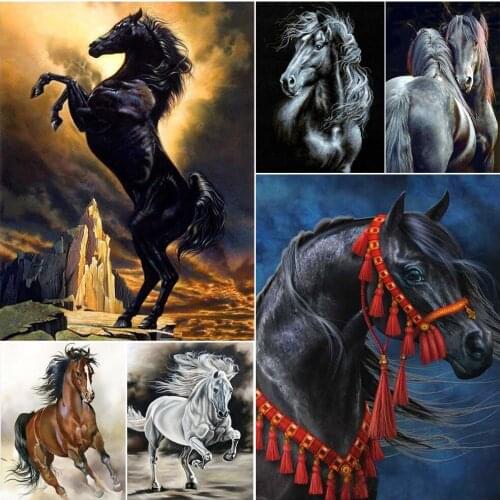5D Diamond Painting Animals Diamond Embroidery Black Horse Cross Stitch Full Round Rhinestones Wall Sticker Decor Gift