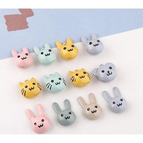 6pc Japanese Alloy Spray Paint Fun Bear Rabbit Cute Cartoon Cat Pendant Hair Rope Buckle Material Diy Girls Hair Accessories