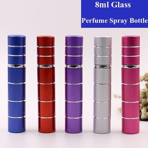 8ml 5/10/15/20/30pcs New Glass Perfums Bottles with Sprayer Atomizer Metal Body Refillable Bottle Cosmetic Container Wholesaler