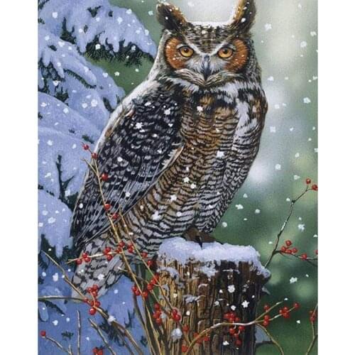 Cross Stitch Diamond Embroidery,Animal "Owl In Snow" Patterns Full DIY 5D Diamond Painting Rhinestones Mosaic Decoration GT