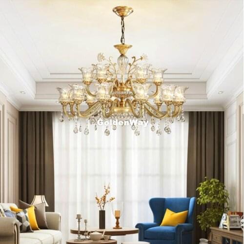 Free Shipping Antique D105cm Copper Crystal Chandelier Lingting Luxurious 18arms Brass Crystal Lamp Lustre Suspension Lighting