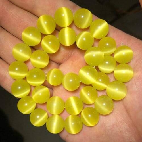 HGKLBB Pale yellow Cat Eye Opal Stone Round glass Spacers Loose beads for Jewelry making bracelets DIY Accessorie 4/6/8/10/12mm