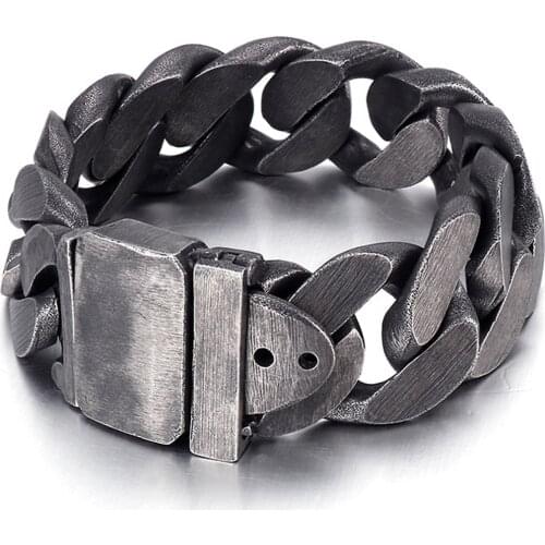 Retro Black Color Jewelry 25mm Wide Men Bracelet Cuban Links & Chains 316L Stainless Steel Bracelet for Bangle Male Accessory