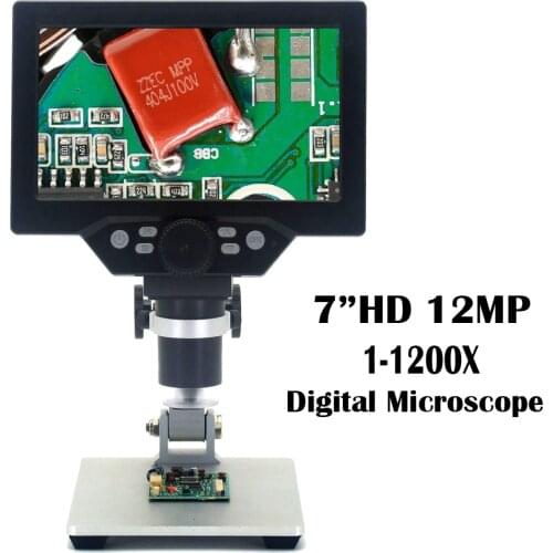 7' HD 12MP 1-1200X LCD Digital Microscope Electronic Video Microscopes Pcb BGA SMT Soldering Phone Repair Magnifier Alloy Stand