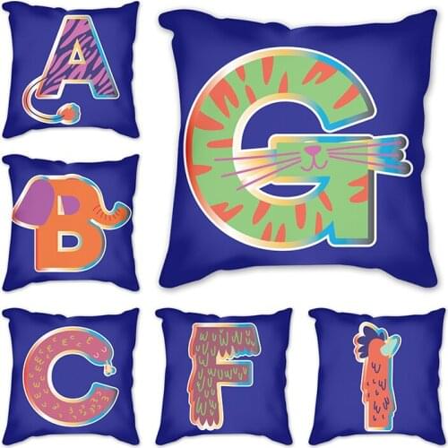 Decorative Pillow Cover 45x45 Letter Blue Cushion Cover Polyester Throw Pillow White Yellow animals Pillowcase Nordic Home Decor