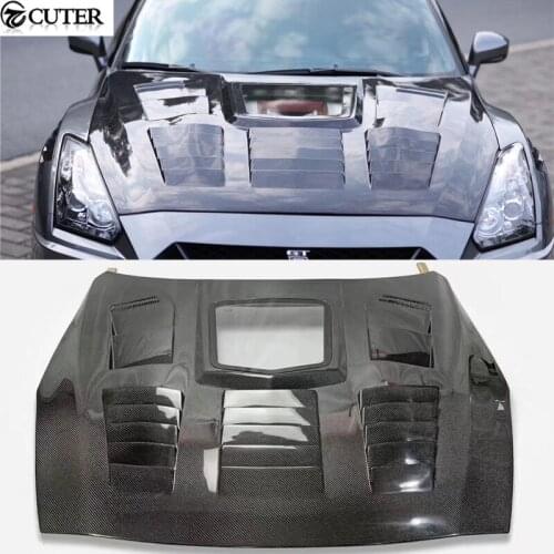 GTR GT-R R35 Carbon fiber FRP Transparent front engine hood bonnet cover for GTR R35 car body kit 09-15