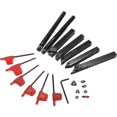12mm Shank 7PCS With Blue Carbide Insert Wrench DIY Set Metal Steel Lathe Boring Bar Holder Turning Tool Power Tool